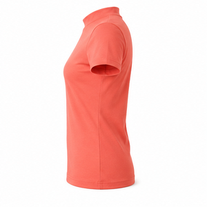 Camiseta de Manga Corta con Cuello Redondo para Mujer, Color Coral Brillante, Corte Ajustado, Ligera, de Algodón y Elastano - Product Image 4