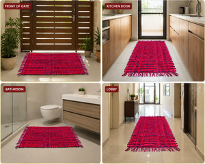 Handmade Striped Kilim Area Rug <b>Red</b> Purple <b>Wool</b> Acrylic Flat Pile Rectangle Living Room Decor Spot Clean - Product Image 2