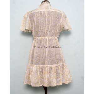 Stylish Elegant Vintage Summer Beach <b>Mini</b> Dress Women Handmade Organic Cotton O-Neck Long Sleeve A-Line Floral Print Breathable - Product Image 6