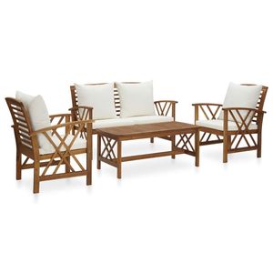 Ensemble de salon de jardin en bois d'acacia massif, blanc crème, de taille moyenne, durable et élégant - Product Image 1