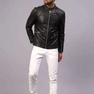 Blouson de moto en cuir de vachette pour homme, coupe-vent, fermeture éclair, logo imprimé 3D sur le devant, prix bas, vente en gros - Product Image 3