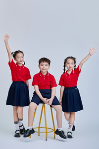 เสื้อโปโลนักเรียน (สีแดง) เด็กประถม 男女  ผ้าโพลีเอสเตอร์ผสมสแปนเด็กซ์  ถัก 50D FMF ชุดนักเรียน - Product Image 3