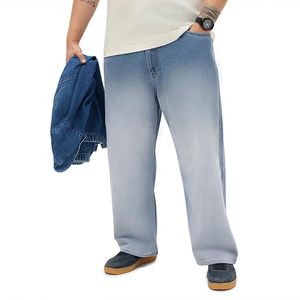 Jean en denim bleu clair moderne pour homme, coupe ample à jambe large, taille mi-haute, 100 % coton, écologique et résistant à la décoloration - Product Image 2