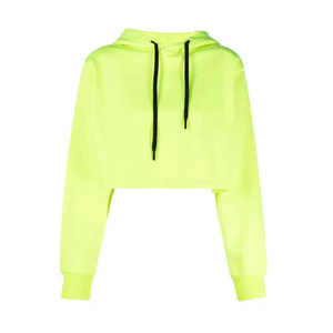 Sudadera con Capucha para Mujer, Unisex, Verde Neón, Corta, Ajuste Regular, Color Sólido, Tejida, Informal, para Otoño - Product Image 5