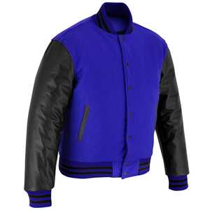 Chaquetas estilo Varsity de invierno en negro/azul, de cuero/lana, para venta en línea a precio económico. - Product Image 3