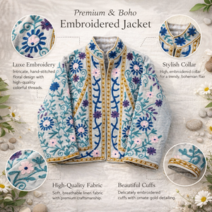 เสื้อแจ็คเก็ตบอมเบอร์กำมะหยี่ปักมือขายส่งสำหรับผู้หญิง  บุผ้าฝ้ายลายดอกไม้ คอตั้ง - Product Image 2