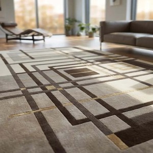 Alfombra de Peluche con Líneas Abstractas, Alfombra Moderna de Diseño Geométrico, Beige, Gris, Negro, Decoración Contemporánea para Sala de Estar, Dormitorio, Hogar - Product Image 3