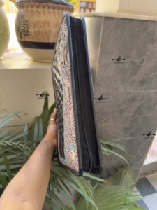 Cowhide Hand Tooled Zipper Lock Business Portfolio Binder Multifunction Traditional Vintage <b>Document</b> <b>Folder</b> With Card Holder - Product Image 2