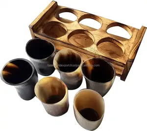 Vente chaude écologique Viking Animal Corne à boire Shotglass Style médiéval Véritable corne de boeuf Ensemble avec support par FWE - Product Image 3
