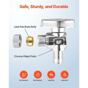 Confezione da 10 Valvole di Chiusura Angolari a Compressione PEX da 1/2'' x 3/8'' OD, a 1/4 di Giro, in Ottone Cromato - Product Image 2