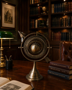 Sculpture d'astrolabe vintage avec anneaux célestes rotatifs, décoration de bureau nautique astronomique antique, cadeau - Product Image 4