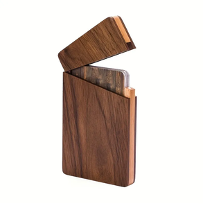 Porta Tarjetas de Visita de Madera Natural Pulida Hecho a Mano, Decoración de Escritorio para Oficina o Escuela, Artesanía Decorativa U F INTERNATIONAL Promocional - Product Image 3