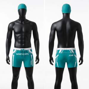 Premium Polyester Spandex Swim Wear Short 220 GSM Teal White Panels Custom Sublimation Logo <b>Athletic</b> - Product Image 1