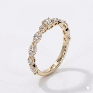 แหวนทอง 14K ประดับเพชรแท้ เพชรเพาะเลี้ยงในห้องปฏิบัติการ แหวนแบบซ้อนได้ ทองคำแท้ รูปทรงมาร์คีส์ แหวนแต่งงาน แหวนเรียงซ้อนแบบอินฟินิตี้ - Product Image 4