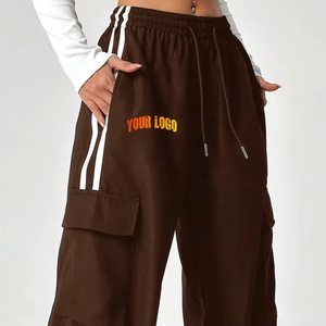 Unisex American Straight Wide Leg Cargo Pants Cotton Flat Front Mid Waist Breathable Windproof <b>Drawstring</b> <b>Trousers</b> - Product Image 3