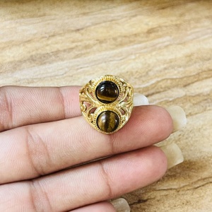 Hot Selling Double Stone Tiger Eye Brass <b>Ring</b> 18k Gold Plated <b>Chunky</b> Filigree Texture <b>Ring</b> Handmade Statement Wholesale <b>Ring</b> - Product Image 2