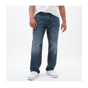 Jean en denim coupe droite pour homme, taille mi-haute, bleu uni, décontracté, pour l'automne, en coton tissé - Product Image 6