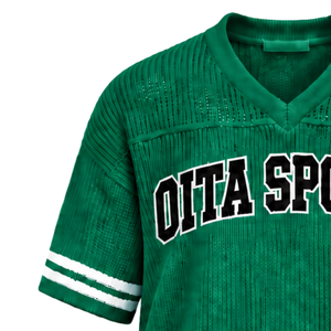 Emerald Green Knitted <b>V</b> <b>Neck</b> Sports Jersey Short Sleeve Stripe Trim Lightweight Custom Casual <b>Oversized</b> Athletic Team <b>Shirt</b> - Product Image 3