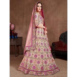 Arrestation couleur rose pastel vêtements de mariée concepteur brodé Lehenga choli - Product Image 4