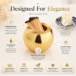 Luxury Brass Sphere Match Holder Decorative Match Storage Bowl <b>Refillable</b> <b>Candle</b> Accessory Modern Home Decor and Table Accent - Product Image 5