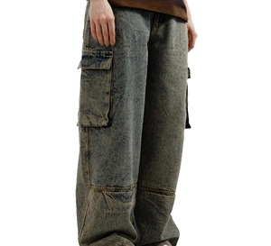 Pantalones Cargo Holgados Transpirables Estilo Vintage de Pierna Ancha para Trabajo, Tácticos, de Exterior, Vaqueros de Mezclilla con Bolsillos al por Mayor OEM ODM - Product Image 4