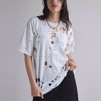 T-shirt femme effet vieilli, dernière collection été, 100 % coton, vente en gros, logo personnalisé