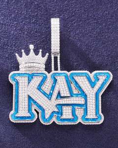 จี้เพชรโมอิสซาไนต์แบบกำหนดเอง ประดับชื่อ ชุบทอง 14K เงินแท้ 925 รูปมงกุฎ พร้อมอักษรย่อ - Product Image 3