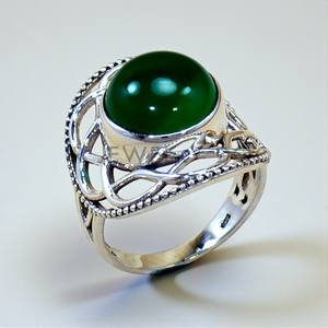 แหวนเงินแท้ 925 ดีไซน์วินเทจทรงกว้าง ประดับพลอยออนิกซ์สีเขียว คุณภาพสูง สไตล์โบฮีเมียน สำหรับผู้หญิง - Product Image 1