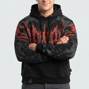 Sweat-shirt à capuche surdimensionné imprimé dragon rouge gothique, sweat-shirt en tricot noir pour homme, sweat-shirt en polaire grande taille pour homme - Product Image 3