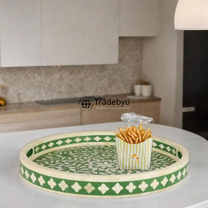 Plateau de service mobile artisanal en os incrusté, design moderne et luxueux, pour table à manger et décoration intérieure, par Tradebyd - Product Image 1