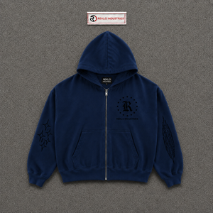 เสื้อผ้าผู้ชายสีน้ำเงินกรมท่าทรงโอเวอร์ไซส์ ผ้าฝ้ายสไตล์ฝรั่งเศสลำลองสำหรับฤดูใบไม้ร่วง ผ้าวินเทจแบบซักแล้ว ใส่ได้ทุกวัน ลายดาว ดีไซน์สวยงาม - Product Image 5
