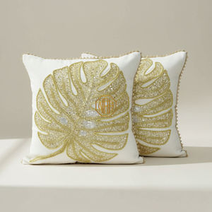 Maple Leaf Beaded Embroidery Print Handmade Modern Cushion Cover Autumn Theme <b>Throw</b> Pillow Case Decorative Bulk Export Factory - Product Image 6