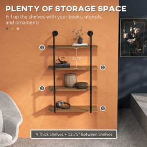 Scaffale Espositivo Industriale a 4 Livelli con Struttura in Metallo, Scaffale a Muro Flottante Spessore 2,5 cm, Unità a 1 Ripiano Stile Rustico - Product Image 4