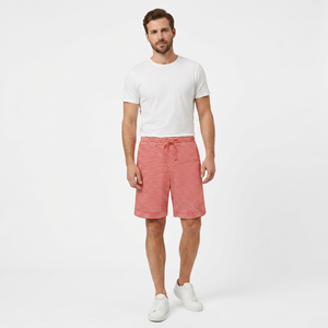 <b>Men's</b> Red <b>White</b> Striped Board Shorts Mid Waist Drawstring Quick Dry Casual Bermuda Swim Trunks - Product Image 6