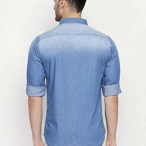 Camisa de Mezclilla Azul Claro Lavada de Alta Calidad para Hombre, Casual, Manga Larga, con Botones, Transpirable, Corte Ajustado, 100% Algodón, Antiarrugas, Secado Rápido - Product Image 2