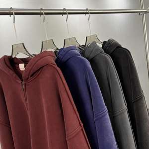 Sweat à capuche streetwear personnalisé de haute qualité, en molleton uni, style vintage, coupe oversize, délavé à l'acide, effet soleil, effet usé, unisexe - Product Image 2