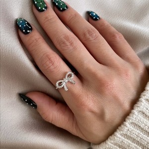 Bow Knot Moissanite IGI Certified Prong Setting 950 Platinum Cute Luxury <b>Dainty</b> Trendy Womens Engagement Anniversary <b>Rings</b> - Product Image 2