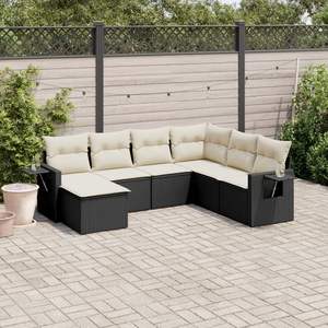 Ensemble de canapés de jardin noir et crème en rotin d'extérieur avec coussins en mousse haute densité, design contemporain imperméable - Product Image 3