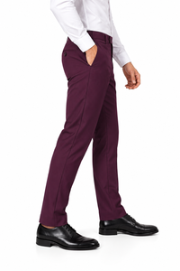 Pantalon de Costume Homme Coupe Droite Bordeaux avec Braguette Boutonnée Anti-Plis en Tissu Léger Coton - Product Image 2