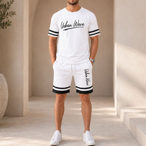 Conjunto Deportivo Unisex Personalizado, Estilo Urbano, Verano, Verde Oliva, Algodón Estampado, Transpirable, Ligero, Cuello Redondo, Camiseta de Manga Corta - Product Image 2