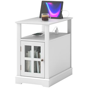Tavolino Moderno Bianco con Stazione di Ricarica e Porte USB per Soggiorno, Tavolino Stretto con Vano Portaoggetti - Product Image 1
