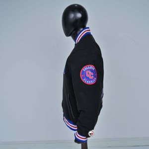High Quality Wholesale <b>Mens</b> <b>Black</b> Varsity <b>Jackets</b> Embroidered LSU Letter Snap Button Stand Collar Striped Rib Cuffs Winter Thick - Product Image 4