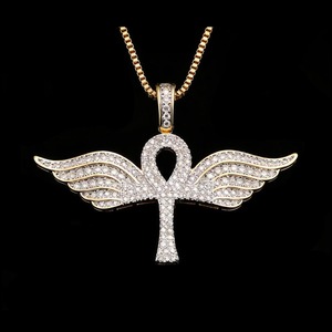 Collar con Colgante de Cruz Ankh con Incrustaciones de Diamantes de Lujo para Hombre y Mujer |   Joyería de Ala de Ángel con Moissanita Dorada Estilo Hip Hop, Regalo - Product Image 2