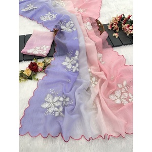 Saree ดีไซเนอร์ที่มีลำดับการเย็บปักถักร้อยทำงานชุดที่สง่างามคอลเลกชัน - Product Image 6