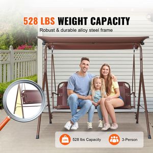 "3-Person Outdoor Patio <b>Swing</b> Chair with Adjustable Canopy & Armrests Teslin Fabric Steel <b>Frame</b> & Polyester Material" - Product Image 2