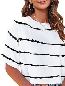 T-shirt court oversize élégant et tendance à rayures pour femme, coupe ample, en coton, idéal pour le sport, la gym, l'entraînement et les activités de plein air - Product Image 2