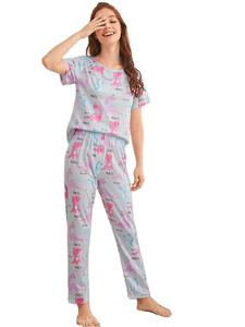 Robe de nuit graphique lettre femme manches courtes vêtements de nuit tricotés confortable respirant pour l'été - Product Image 2