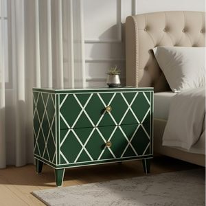 Mesita de Noche Moderna con Incrustaciones de Hueso, Patrón Geométrico Único, Superficie Lisa y Durabilidad Prolongada - Product Image 3