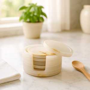 Handmade Round <b>Marble</b> <b>Coasters</b> Set of 6 <b>Marble</b> <b>Coasters</b> for Drinks <b>Marble</b> <b>Coaster</b> Set for Coffee Tea & Kitchen Table - Product Image 2