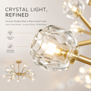 <b>Large</b> Round Modern Gold Crystal Sputnik <b>Chandelier</b> 15 Light G9 Iron Flush Mount For Living Room Dining Room Bedroom - Product Image 4